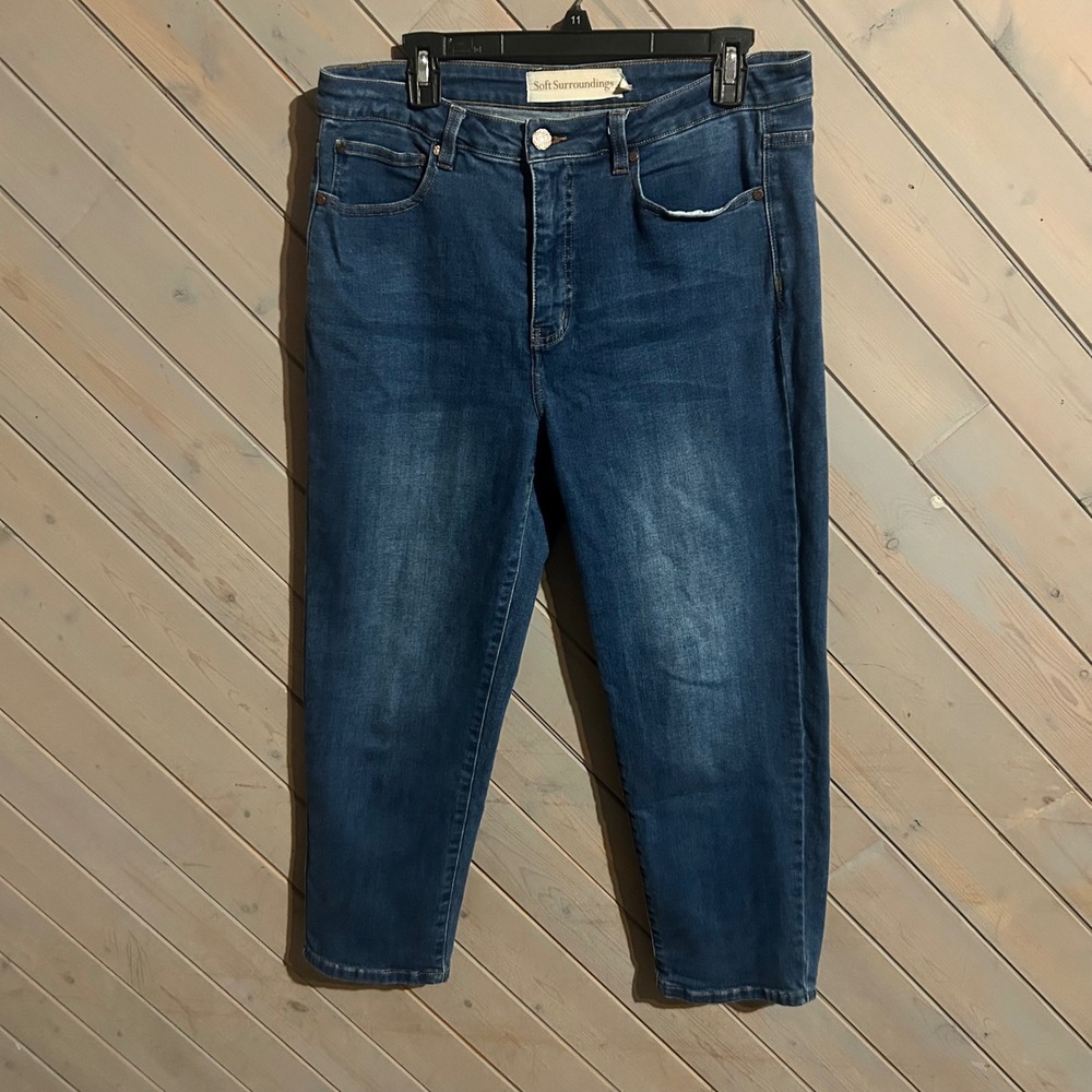 Soft Surroundings Denim Jeans Women's Size 14 High Rise Crop Dark Wash‎ Blue